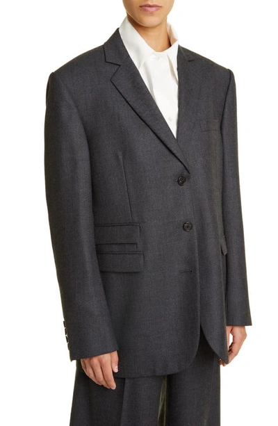 Shop The Row Ule Square Shoulder Wool Jacket In Charcoal Grey Melange