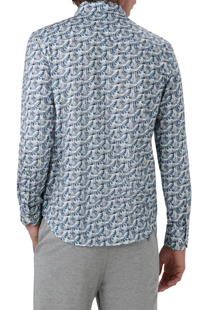 Shop Bugatchi James Ooohcotton® Foliage Print Stretch Cotton Button-up Shirt In Dusty Blue