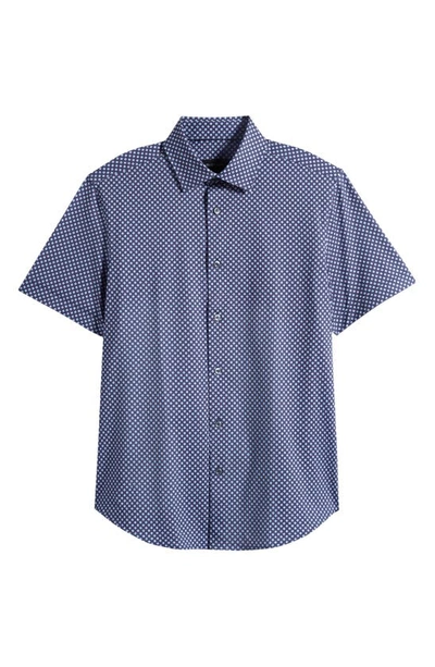 Shop Bugatchi Miles Ooohcotton® Dot Geo Print Short Sleeve Button-up Shirt In Navy