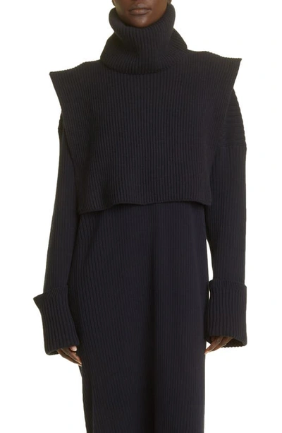Shop The Row Elodie V-neck Long Sleeve Cotton Rib Sweater Dress In Royal Blue