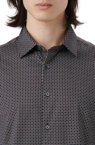 Shop Bugatchi Miles Ooohcotton® Geo Print Short Sleeve Button-up Shirt In Black