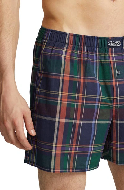 Shop Polo Ralph Lauren Academy Plaid Woven Cotton Boxers In Assorted Navy