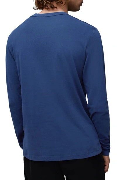 Shop Allsaints Brace Long Sleeve Crewneck Organic Cotton T-shirt In Evening Blue