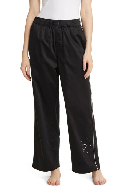 Shop Magniberg Gala Swarovski® Crystal Embellished Cotton Sateen Pajama Pants In Black