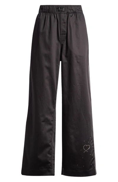 Shop Magniberg Gala Swarovski® Crystal Embellished Cotton Sateen Pajama Pants In Black
