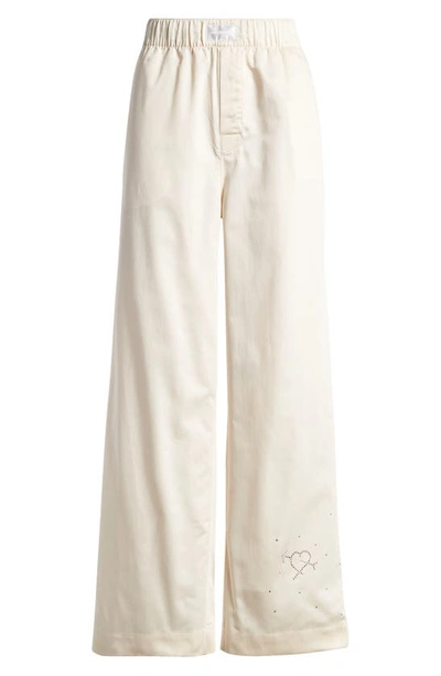 Shop Magniberg Gala Swarovski® Crystal Embellished Cotton Sateen Pajama Pants In Pearl