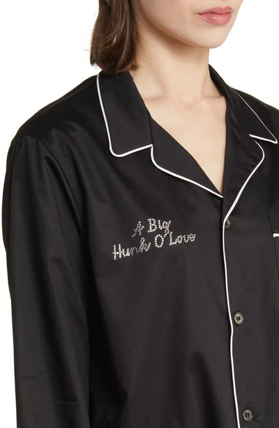 Shop Magniberg Gala Swarovski® Crystal Embellished Cotton Sateen Pajama Top In Black