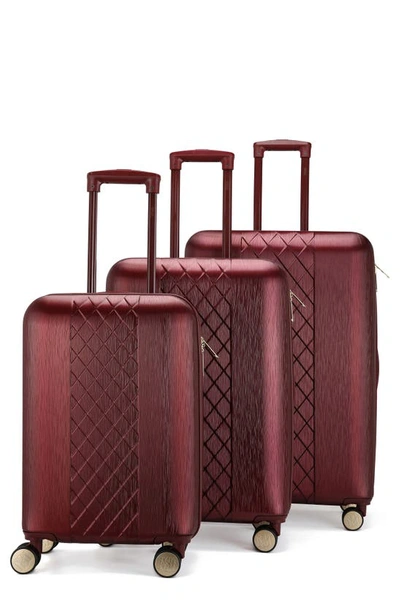 Shop Badgley Mischka Diamond Hardshell 3-piece Luggage Set In Burgundy
