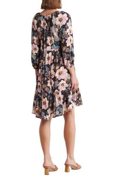 Shop Lovestitch Floral Empire Waist Trapeze Dress In Charcoal/ Rose