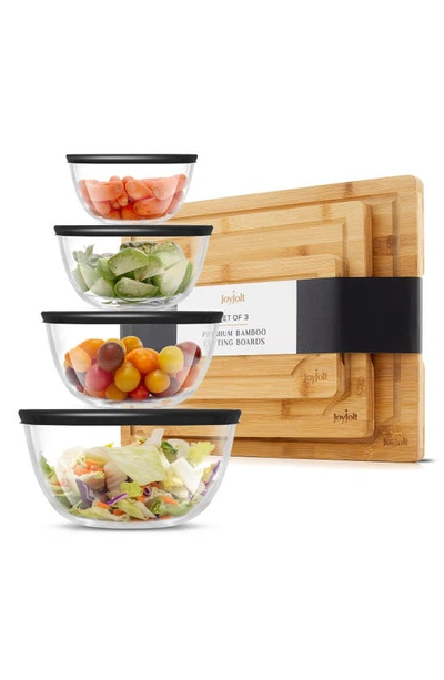 Joyjolt 11-piece Bamboo Cutting Boards & Nesting Mixing Bowls Set In Black
