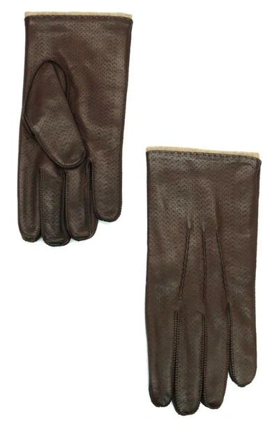 Shop Portolano Perforated Leather Gloves In Mahogany/ Asinel
