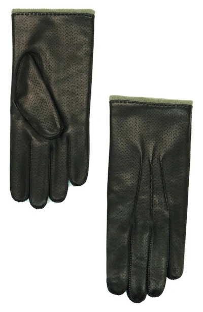 Shop Portolano Perforated Leather Gloves In Black/ Wood Smoke