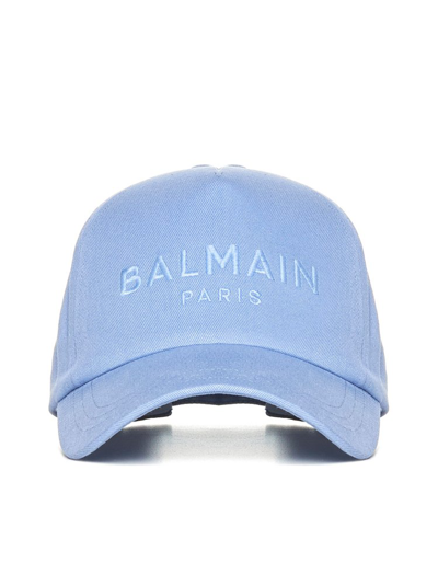 Shop Balmain Logo Embroidered Baseball Cap In Blue