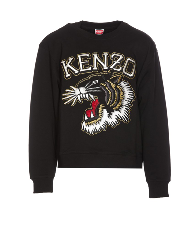 Shop Kenzo Tiger Varsity Embroidered Crewneck Sweatshirt In Black