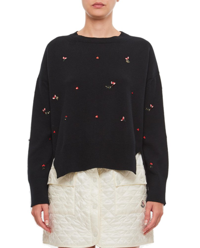 Shop Barrie Floral Embroidery Knitted Sweater In Black