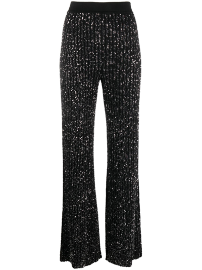 Shop Missoni Sequin-embellished Ribbed-knit Trousers In Nero