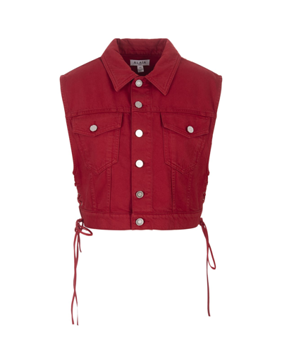 Shop Alaïa Eyelet Gilet In Red