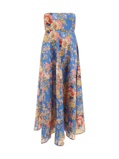 Shop Zimmermann August Dress In Dusty Blue Floral