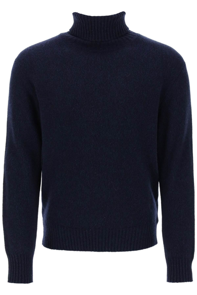 Shop Ami Alexandre Mattiussi Ami Alexandre Matiussi Melange-effect Cashmere Turtleneck Sweater Men In Blue
