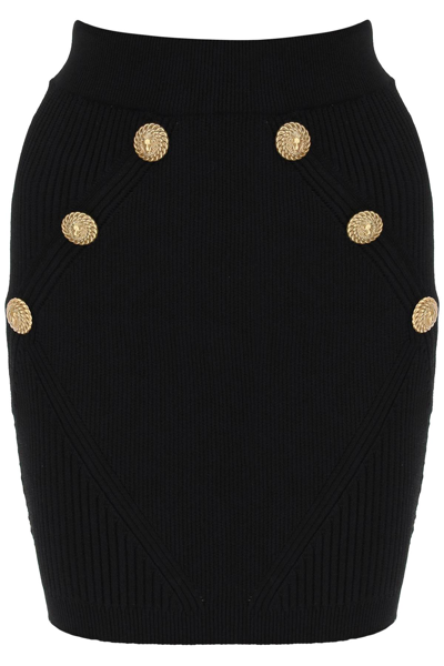 Shop Balmain Knit Mini Skirt With Embossed Buttons Women In Black