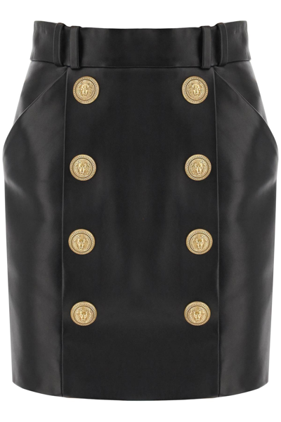 Shop Balmain Lamb Leather Mini Skirt With Ornamental Buttons Women In Black