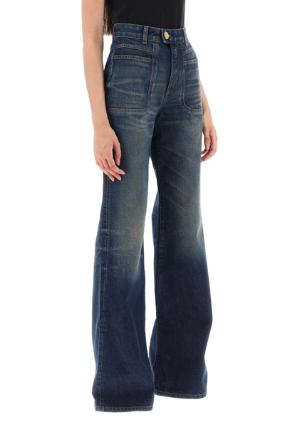 Shop Balmain Wide Leg Jeans With Dark Wash Women In Blue