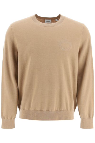 Shop Burberry Crest Embroidery Sweater Men In Cream