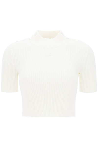 Shop Courrèges Courreges Cropped Top In Ribbed Knit Women In White