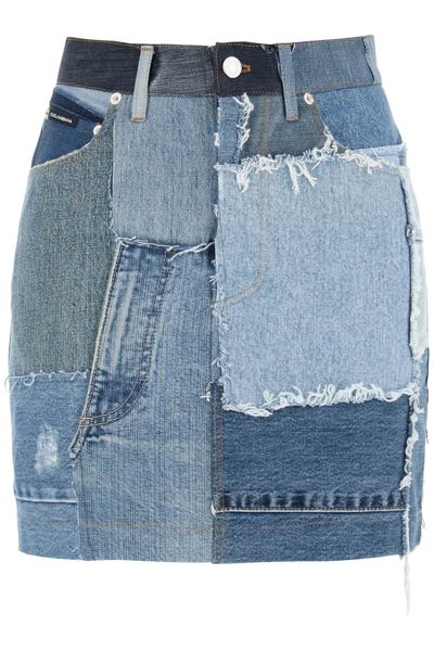 Shop Dolce & Gabbana Patchwork Denim Mini Skirt Women In Blue