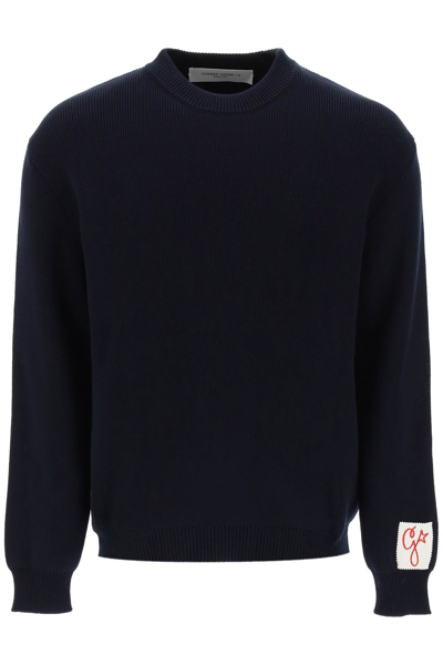 Shop Golden Goose Davis Cotton Sweater With Logo Men In Blue