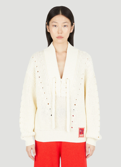 Shop Gucci Women Lace-up Knit Sweater In White