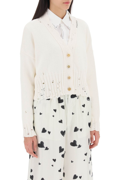Shop Marni Destroyed-effect Cropped Cardigan Women In White