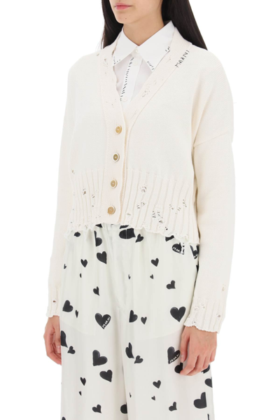 Shop Marni Destroyed-effect Cropped Cardigan Women In White