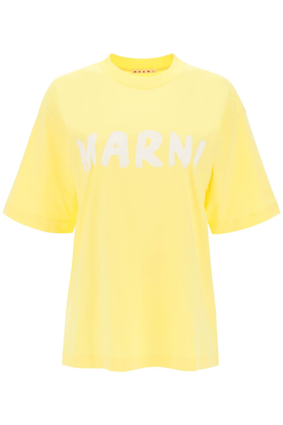 Shop Marni T-shirt With Maxi Logo Print Women In Yellow