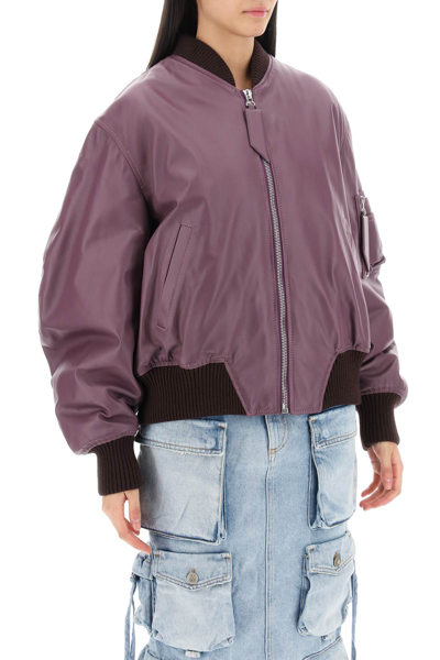 Shop Attico The  Anja Leather Bomber Jacket Women In Purple