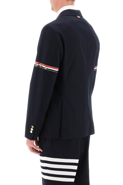 Shop Thom Browne Deconstructed Jacket With Tricolor Bands Men In Blue