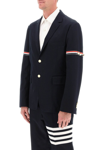 Shop Thom Browne Deconstructed Jacket With Tricolor Bands Men In Blue