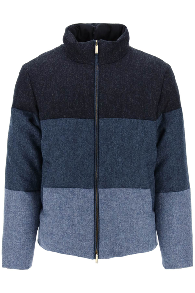 Shop Thom Browne Reversible Puffer Jacket In Donegal Tweed With 4-bar Motif Men In Blue