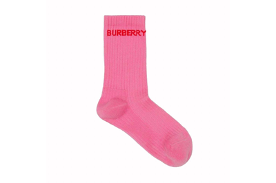 Pre-owned Burberry Red Logo Socks Bubblegum Pink