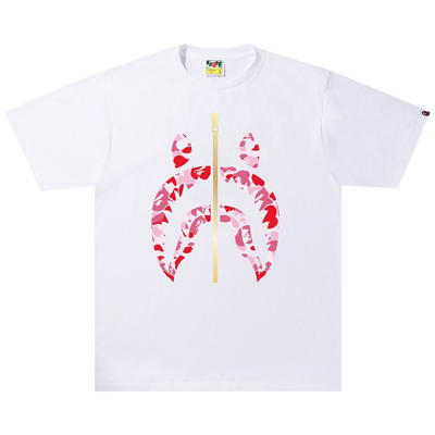 Pre-owned Bape Abc Camo Shark Tee 'white/pink'