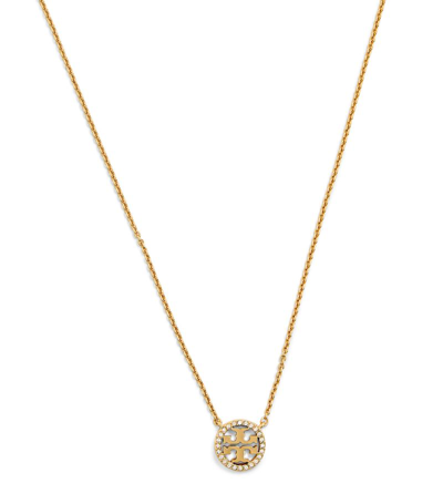 Shop Tory Burch Embellished Miller Pendant Necklace In Gold