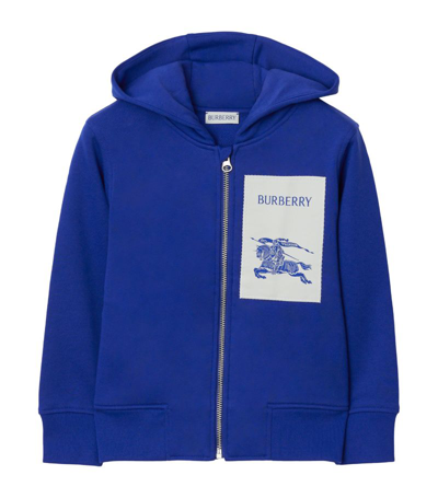 Shop Burberry Kids Cotton Ekd-patch Hoodie (3-14 Years) In Blue