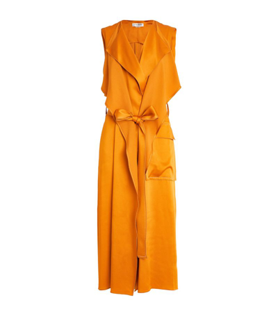 Shop Victoria Beckham Satin Trench Coat Wrap Dress In Orange