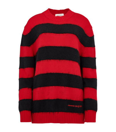 Shop Alexander Mcqueen Striped Sweater In Burgundy