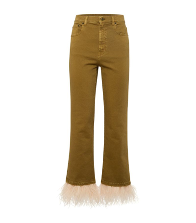 Shop La Doublej Fancy Feather-trim Crop Jeans In Brown