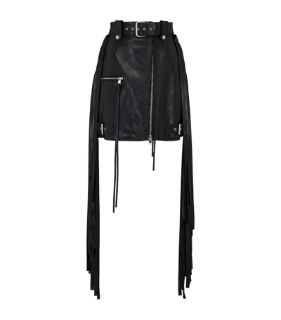 Shop Alexander Mcqueen Leather Fringed Mini Skirt In Black