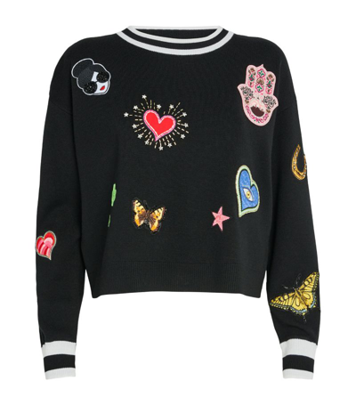 Shop Alice And Olivia Wool-blend Appliqué Gleeson Sweater In Black