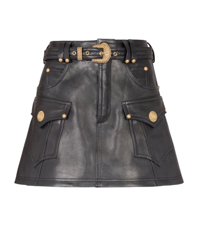 Shop Balmain Leather Mini Skirt In Black
