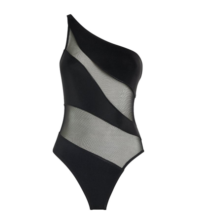 Shop Norma Kamali Asymmetrical Mio Swimsuit In Black