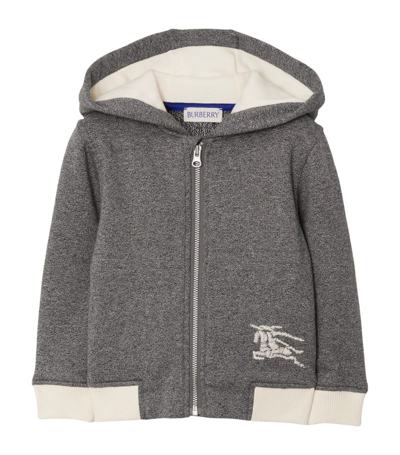 Shop Burberry Cotton Ekd-patch Hoodie (6-24 Months) In Grey